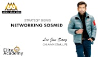 a man in a blue jacket with the words strategy brains networking sommed